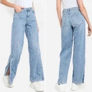 Banana Republic Premium Denim Women's 28 High Rise Wide Leg Split Hem Light Wash